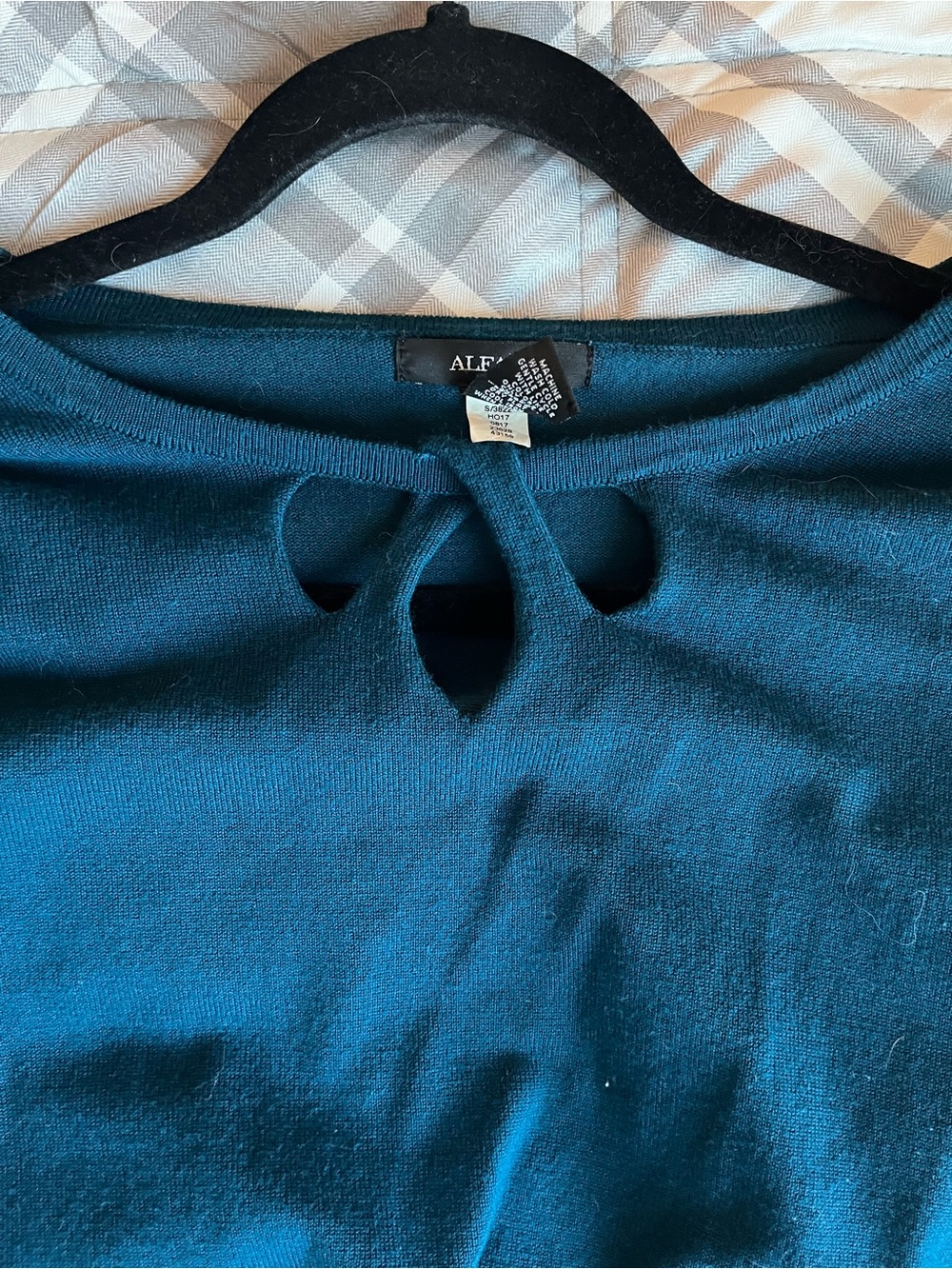 Alfani Teal Ruffle-Sleeve Keyhole Knit Top